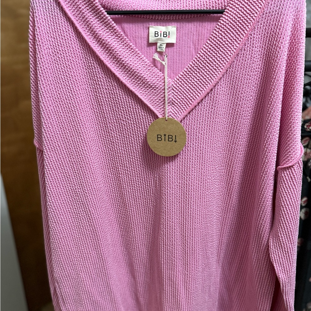 BiBi Vibrant Pink V-Neck Sweater